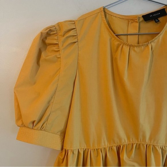 En Saison Puffed-Sleeve Yellow Empire Dress - Picture 8 of 15